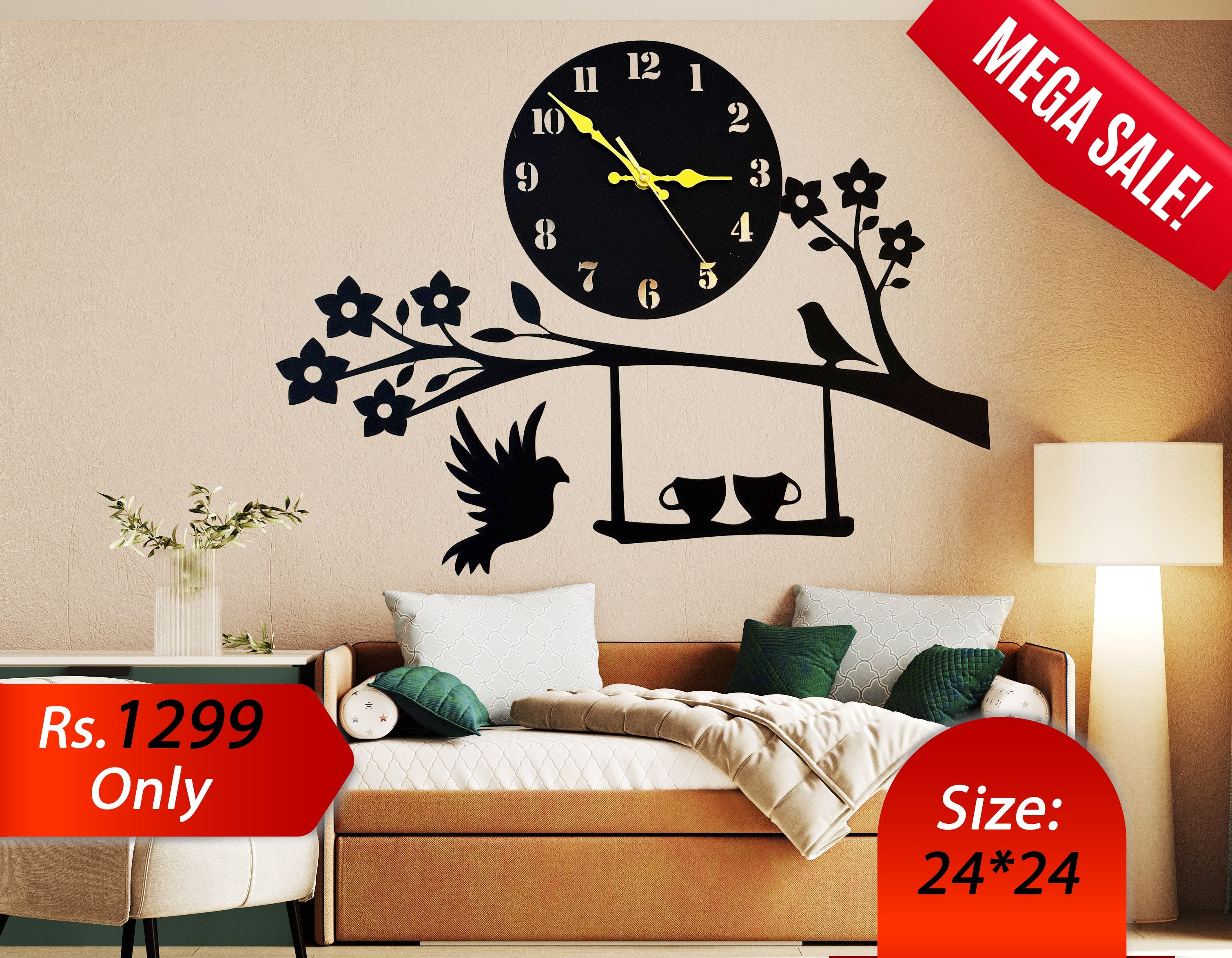 Birds & Coffee Wooden Wall Clock