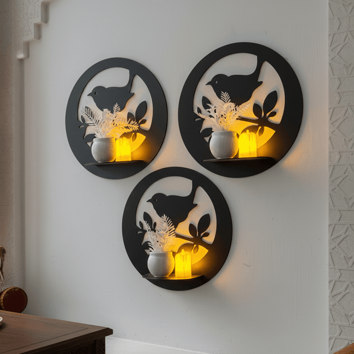 Serene Bird Wall Shelf – Set of 3