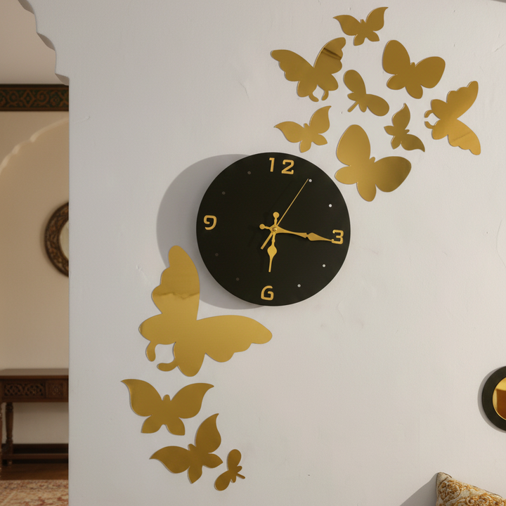 Golden Butterfly Wall Clock