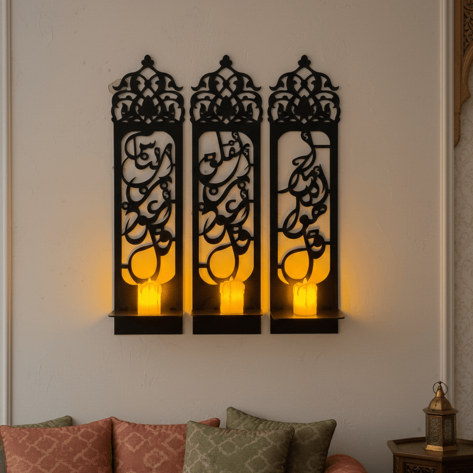 3 Qul Arabic Calligraphy Candle Shelf – Set of 3