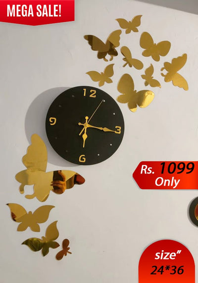 Golden Butterfly Wall Clock